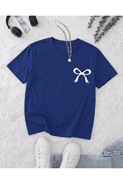 KOZİA OUTDOORS Women's Minimal Bow Print Crew Neck Oversized T-Shirt