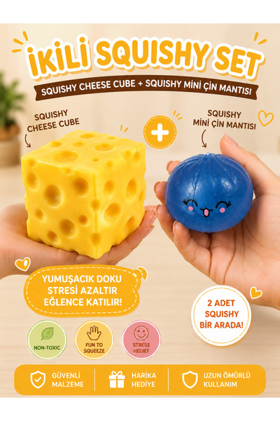 TOYTOPIA İkili Peynir Küpü ve Mini Çin Mantısı Squishy Set