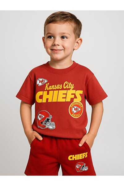 Kyex Boy's Red Shorts Set - Kansas Printed Summer Set 3-10 Years Old