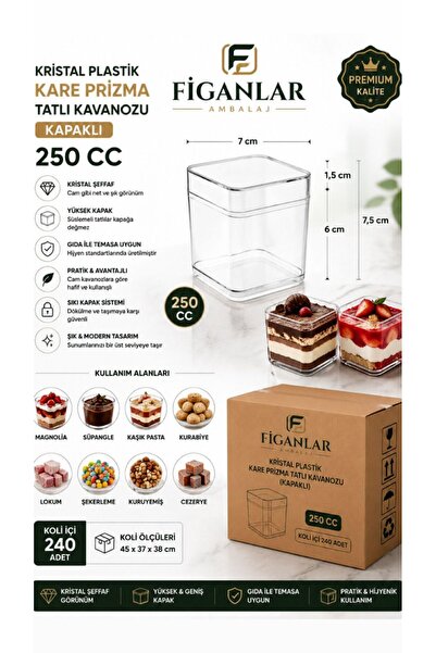 figanlar ambalaj Kristal Plastik Kare Prizma Tatlı Kavanozu Kapaklı 250 cc Şe...