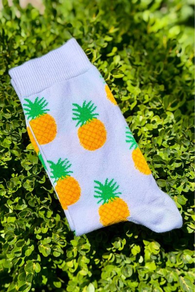 LouSocks Unisex Pineapple Patterned White Socks