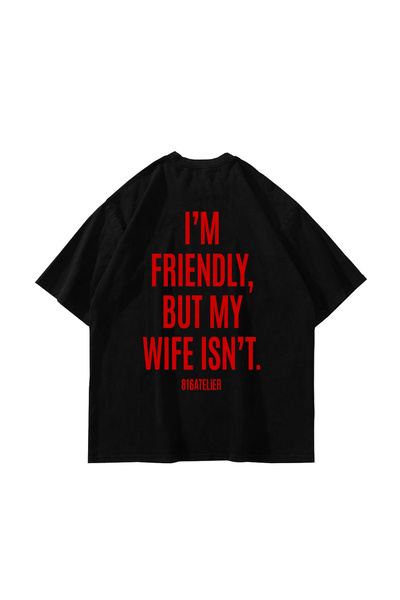 Sekizbiraltı I'M Friendly Back Printed Black Oversize Tshirt
