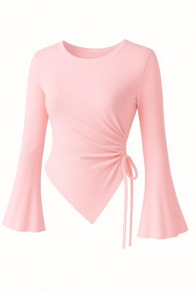 WEEST MODA Round Neck Drape Detailed Spanish Sleeve Hijab Compatible Top Blouse