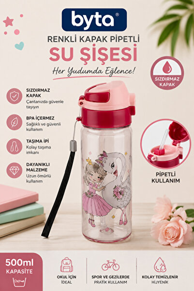 BYTA 500 ml Children's Water Bottle with Lockable Lid and Straw, with Carryin...