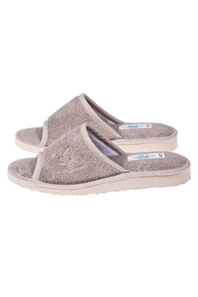 Amaryllis Slippers Γυναικεία ανοιχτή βαμβακερή παντόφλα πετσετέ, χρώματος μόκ...