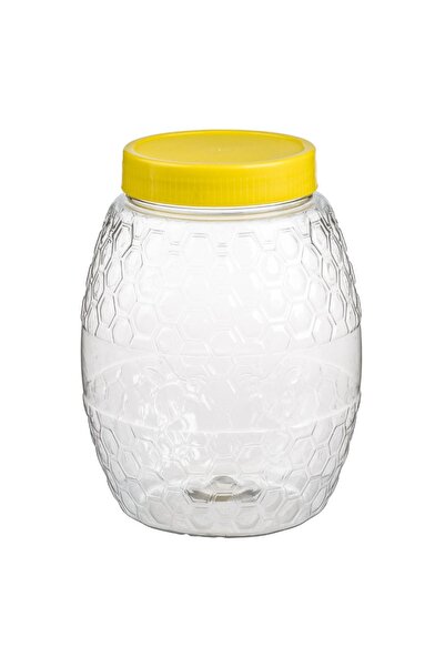 Z Store Borcan de miere din plastic transparent cu model fagure și capac galb...