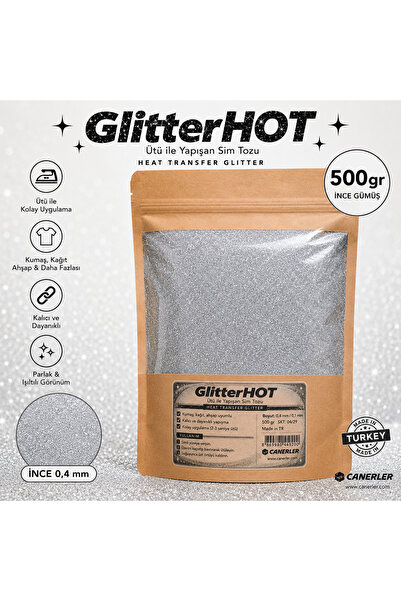 CANERLER 500gr ÜTÜYLE YAPIŞAN TOZ SİM İNCE GÜMÜŞ - 100m2 Kadar Simleme - iron...