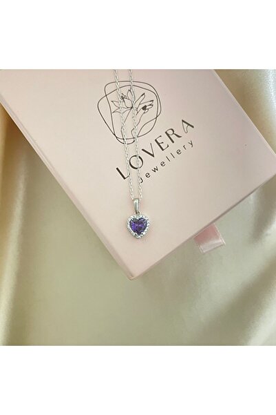 Lovera Jewellery 925 Ayar Gümüş Sertifikalı Mor Taşlı Pırlanta Montürlü Kalp ...