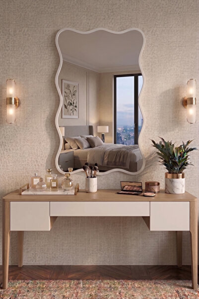 Fawdecor Ahşap Çerçeveli Dikdörtgen Duvar Aynası Dalgalı Dekoratif Modern Sal...