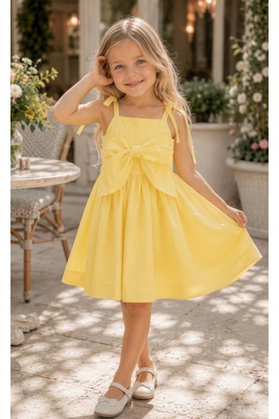 bright moon Girl's Bow Detailed Dress 100% Cotton