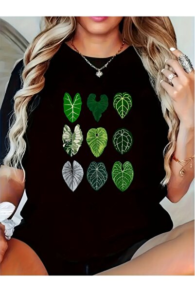 12 Teknoloji Tropical Botanical T-Shirt with Heart-Shaped Alocasia Print - Cr...