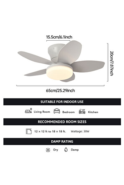 Choice 85-265V Pure white 25 inch Ceiling Fans with Lights and Remote,Flush M...