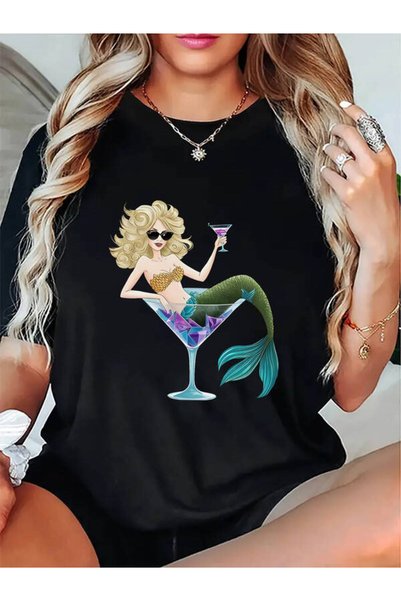 212Wear تي شيرت نسائي صيفي أنيق بتصميم حورية البحر - قميص كاجوال بأكمام قصيرة للسيدات