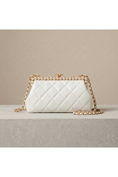 Generic TOP Choice Elegant Quilted Pearl Trim Frame Clutch Bag with Chain Str...