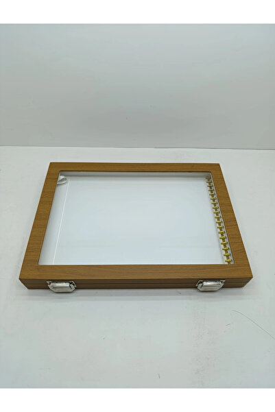 MeGass Dekor Glass Covered Leather Fabric Coffee-White Color 34 cm / 24 cm Na...