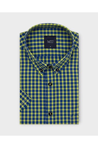 KAMER Men's Regular Fit Short Sleeve Buttoned Collar Plaid Multicolor Shirt 9...