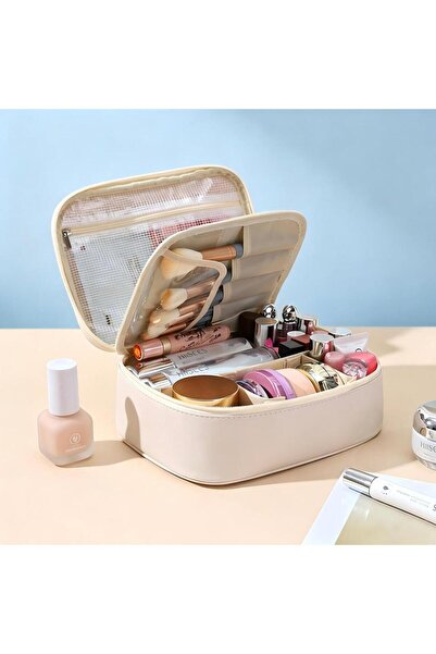Choice beige Luxury Large Capacity Women Cosmetic Bag Portable Travel Makeup ...