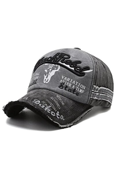 Choice1 56cm-60cm Black Unisex Washed Cotton Vintage Cap Letter Embroidery Ba...