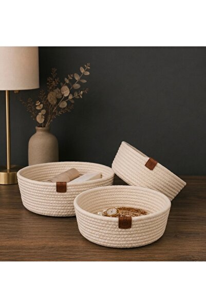 ZEMİRA TEKSTİL Handmade Triple Basket, Organizer Basket, Wicker Basket Set