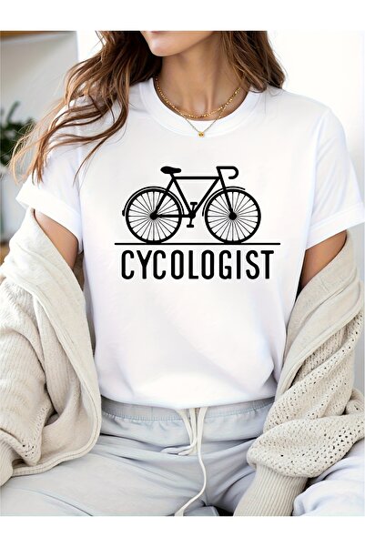 12 Teknoloji تي شيرت نسائي برقبة دائرية وأكمام قصيرة مع طباعة 'CYCOLOGIST'، م...