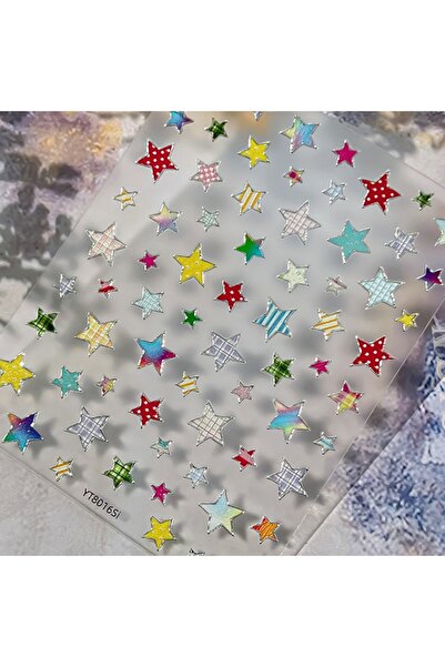 Choice29 NAILFYOU YT8016 Si 5D Retro Pentagram Nail Stickers Color Star Plaid...