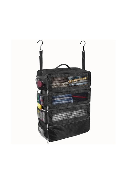 choice2 Black Hanging Travel Suitcase Organizer Foldable Closet Shelves Lugga...