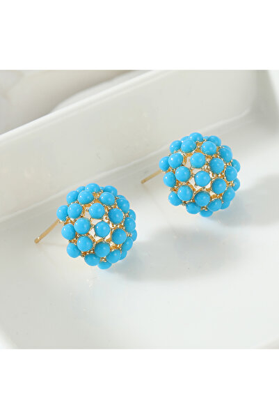 Choice A861-1 Vintage Ethnic Style Blue Synthetic Turquoise Studs Earrings Wo...