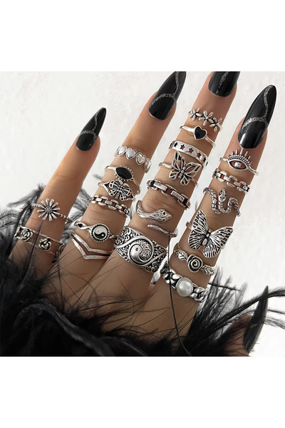 Choice AYA5915801 مجموعة من 21 خاتمًا بتصميم قوطي للنساء، خواتم أنيقة بسيطة ع...