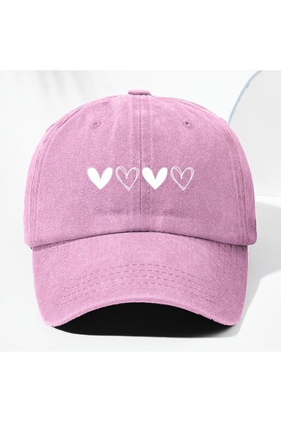 Choice1 Adjustable Pink Unisex retro baseball cap with heart-shaped pattern f...