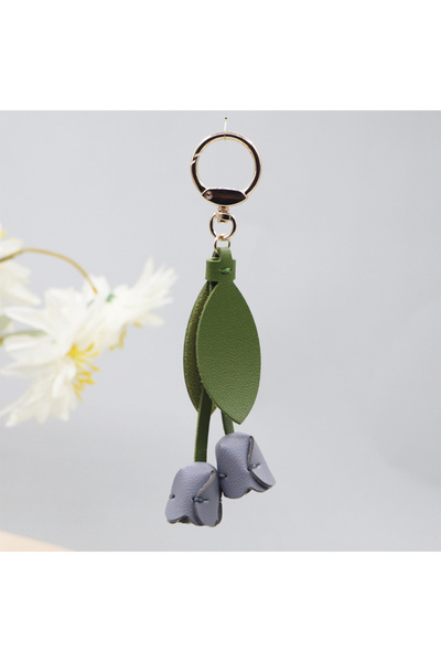 Choice7 Grey Fashion Tulip Bag Decoration PU Leather Leaf Flower Key Chain, F...
