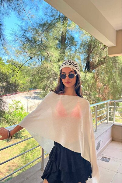 Neslion Butik Kadın Asimetrik Transparan Pelerin Panço