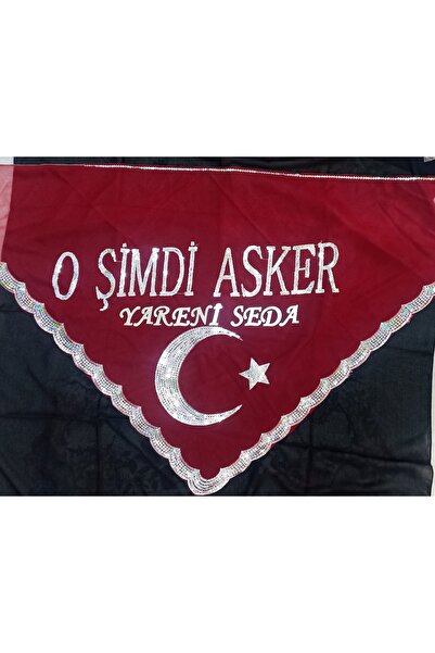 ede Kişiye Özel Asker yareni ve isim yazılı tirşe kına örtüsü asker şalı (üçg...