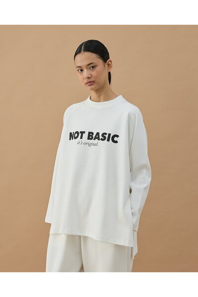 Aybikestil Penye İnterlok Relax Bluz Baskılı Not Basic