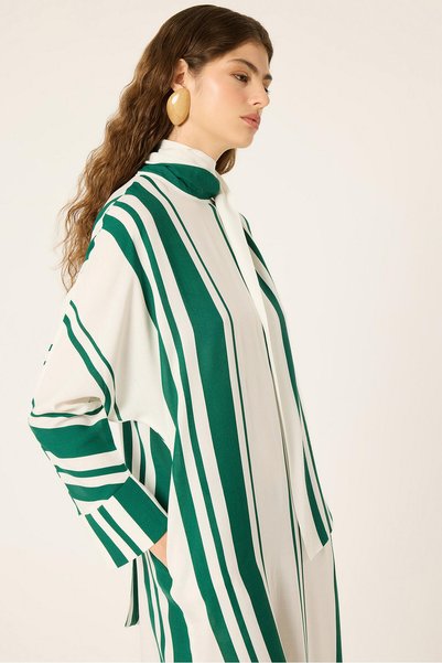 Touché Privé Striped Viscose Dress with Wide Cuffs