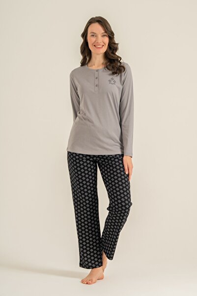 Pierre Cardin Women's Gray Long Sleeve Pajama Set Pc9289-S-V2