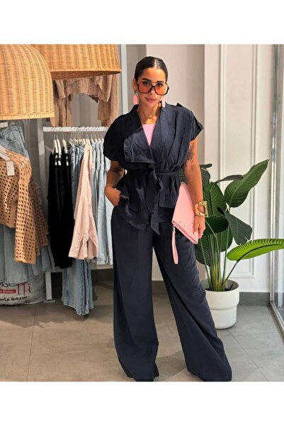 MAESTRO WOMAN Ženski set od crnog tencel prsluka i palazzo pantalona