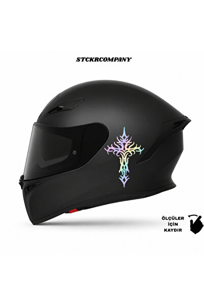 STCKRCO Minimal Haç Kask Stickerı – Kask Yan Taraf Cross Sticker Etiket - Min...