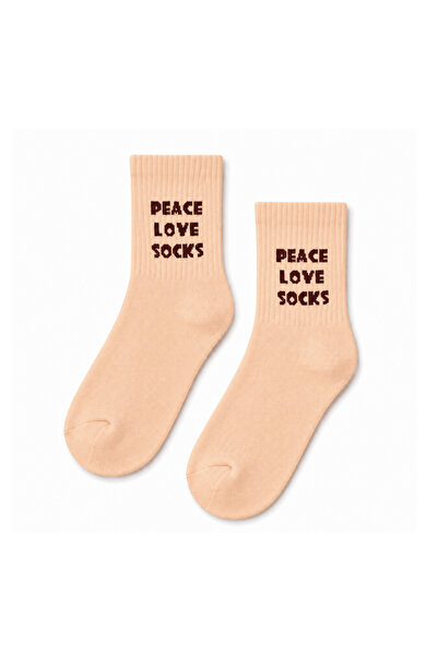 CARNAVAL SOCKS Peace Love Socks Written Peach Colored Half-Toe Short Socks