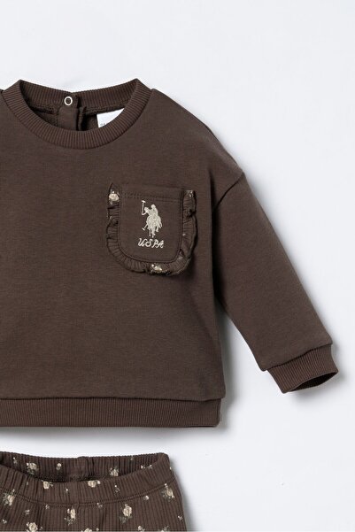U.S. Polo Assn. Embroidered Baby Girl Brown Long Sleeve Pajama Set Usb3251-C-V2