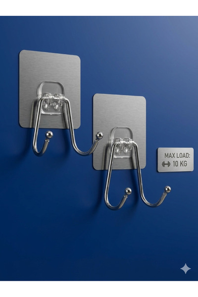 FWM Stainless Steel Self-Adhesive Wall Hooks [Pack of 2] – Heavy Duty Double ...
