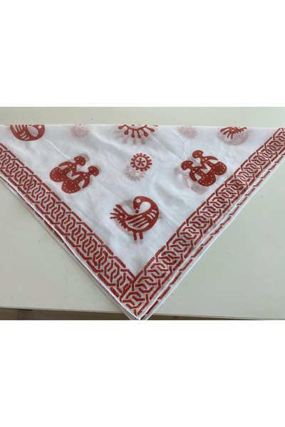 leillART Cinnamon Color, Antique Patterned Handmade Bandana 51 X 51