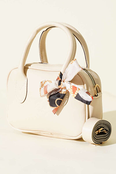 Morlex Cream Mini Hand & Shoulder Bag – Faux Leather with Scarf Detail