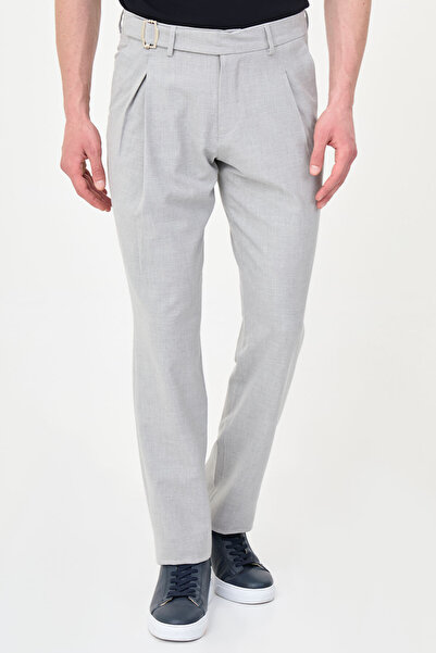 Mcr Straight Slim Fit Pleated Belt Buckle Men's Trousers Gray - 38369.26Y