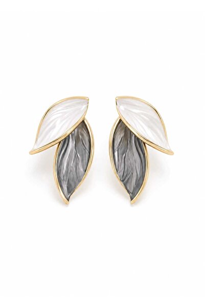 Nevara Elegant Leaf Design Women's Earrings in White and Grey – Fashionable G...