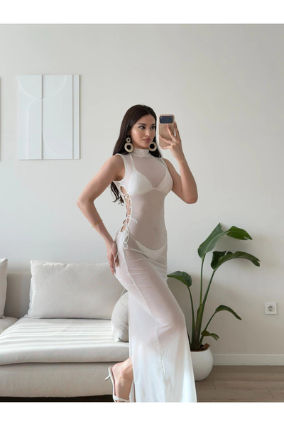 Zoom Butik Balıkçı Yan Bağlamalı Pareo - BEYAZ