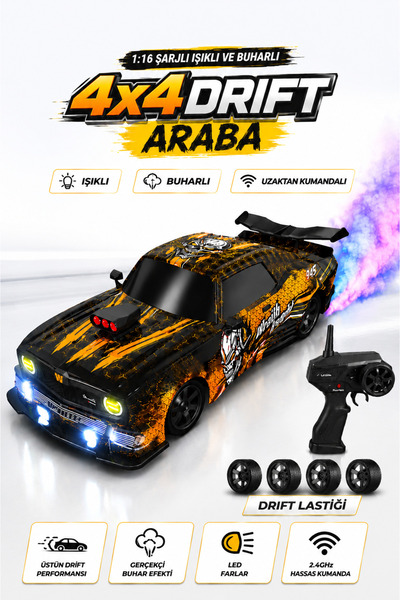YILDIRIM OYUNCAK Uzaktan Kumandalı Şarjlı Işıklı ve Buhar Atan 4x4 Drift Arab...