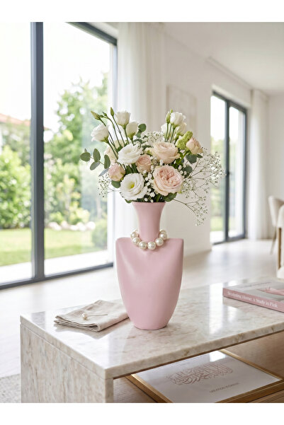 LALEZEN HOME Pink Lunera Model Vase Decoration (Pearl Included)