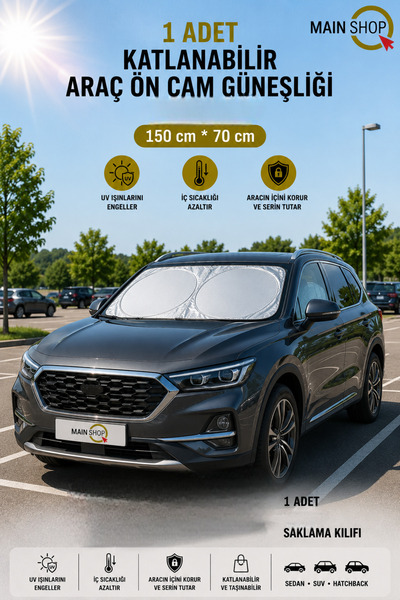 MAİN SHOP Suv Vehicle Compatible Foldable Car Windshield Sunshade 150X70 cm -...