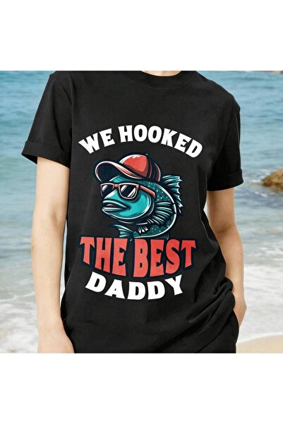 LİNA06 تي شيرت نسائي أسود 100% قطن بطبعة We Hooked The Best Daddy Cool Fish، ...