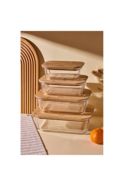 Empressco Bamboo Rectangular Glass Storage Container Set of 4, Healthy and St...